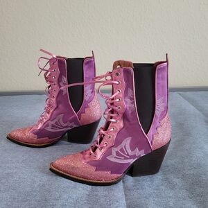 Coach Pink Glitter Lace Up Boots